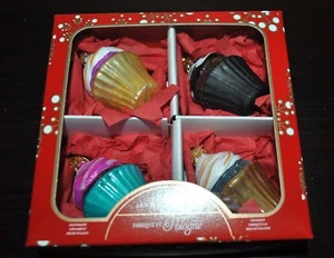 NUEVO JUEGO de 4 adornos de vidrio soplado de Navidad Cupcake PANADERÍA Chocolate Polonia Hecho a mano - Imagen 1 de 2