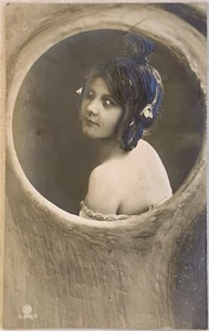Antique Postcard Portrait Young Woman Tree RPPC Risqué Lace Camisole Bas Relief - Picture 1 of 9