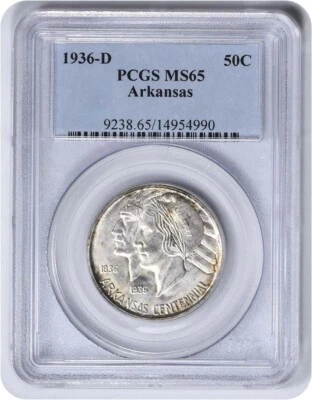 Arkansas Commemorative Silver Half Dollar 1936-D MS65 PCGS - Image 1 of 2