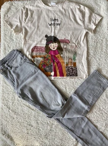 Girls Zara Shirt & H&M Jean Gray Pants Size 13/14 Lot Of 2 - Picture 1 of 2