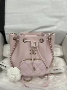 🌸22P Chanel Small Business Affinity Rose Clair Pink 🌸GHW Drawstring Buckle Bag - Picture 1 of 11