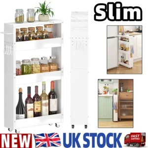 4-Tier Slim Utility Storage Cart Kitchen Trolley Narrow Mobile Serving Cart NEW - Picture 1 of 12