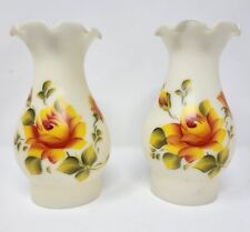 Vintage Chimney HandPainted Hurricane Yellow Rose Floral Glass Lamp Shade 7"x 3"