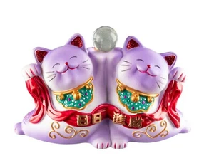 Duo Katze Maneki Neko Violett - Statuette Dekofigur Kawai 11 CM IN Harz #104 - Picture 1 of 7