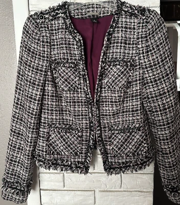 WHITE BLACK Womens Size 6 Black/White/Purple Tweed Military Style Fashion Jacket - Image 1 of 4