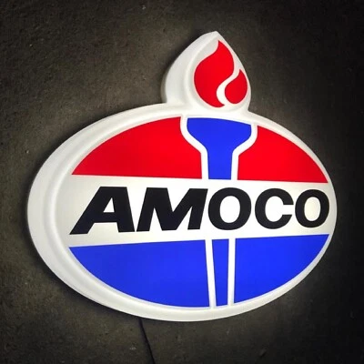 AMOCO 3D LED LIGHT BOX SIGN GARAGE PETROL ADVERTISING GASOLINE GAS & OIL - Imagem 1 de 4