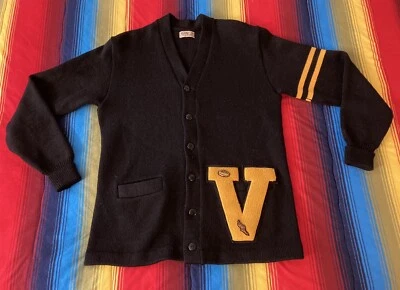 Cárdigan de lana tejido universitario Chick Chester de colección años 50 parches talla S/M Foto 1 de 4