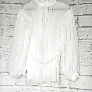 NEW Asos White Sheer Long-Sleeved Women's Blouse Size 8 Puff Sleeves - Picture 1 of 7