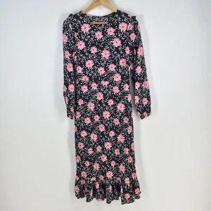 New Look womens dress size 8 midi fit flare black floral long sleeve 078980 - Picture 1 of 11
