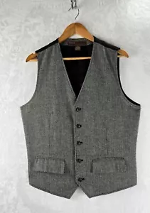 Perry Ellis Mens Vest Gray Herringbone Tweed Sz L Waistcoat Wool Cotton Blend - Picture 1 of 15