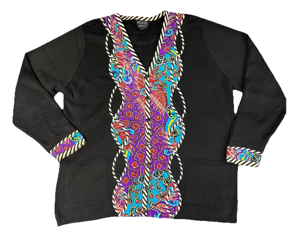 KOOS конечно туника верхний 1 X черный Рами хлопок шелк отделка Artsy богемное лагоморф - Изображение 1 из 4