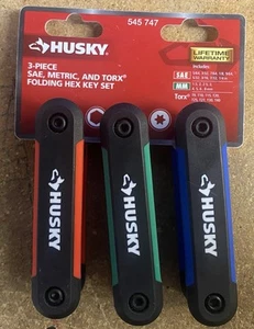 3 Piece Husky Sae/metric Folding Hex Key Tool With Heavy Duty Bonus Torx Set - Picture 1 of 6