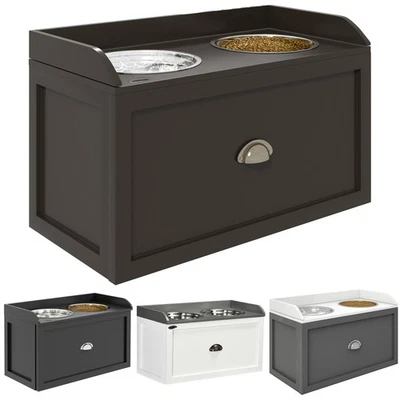 Hundenapf mit Schublade, 2 x 2L Futternapf, erhöhter Fressnapf, Edelstahlnapf - Bild 1 von 4