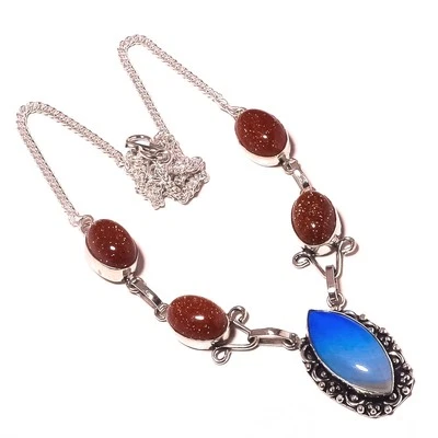 Blaue Botswana Achat Sonne Sitara Edelstein Halskette Antik Geschenk Schmuck ... - Bild 1 von 4