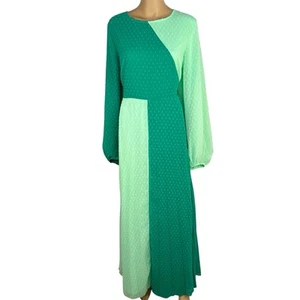 Asos design Textured Twist Maxi Dress 14 Green Bubble Long Sleeves Scoop Neck - Picture 1 of 8