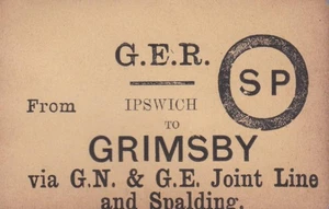 Etiqueta de equipaje Great Eastern Railway GRIMSBY (IPSWICH) - Imagen 1 de 1
