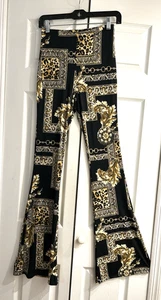 Pantalones Palazzo Nuevos con Etiquetas Moda Nova Negro y Dorado Tejido Ajustado Campana Parte Inferior ~ 34" Entrepierna ~ S - Imagen 1 de 5
