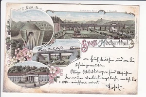 LITHO GRUSS AUS DEM NECKARTAL " , EISENBAHN , 1896 - Picture 1 of 2
