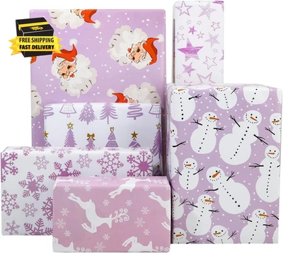 Papel de envolver púrpura de Navidad 6 papel clásico estilo navideño regalo a granel San Foto 1 de 4