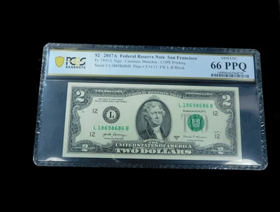 2017A $2 Federal Reserve Note San Francisco - COPE Printing - PCGS 66PPQ - Image 1 of 4