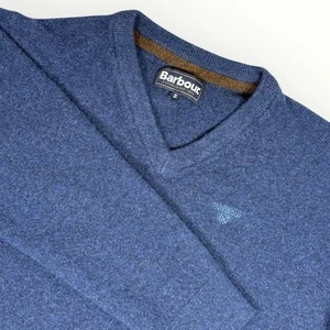 Barbour Herren XL Pullover Wolle V-Ausschnitt blau klassisch Strickpullover leise Luxus - Bild 1 von 9