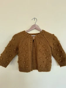 The Blueberry Hill Girls Golden Pom Pom Chunky Knit Cardigan Sweater, Size 4-6 - Picture 1 of 5