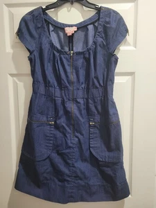 PHOEBE COUTURE DENIM MINI DRESS WITH ZIPPER ACCENTS WOMENS SIZE 8 - Picture 1 of 2