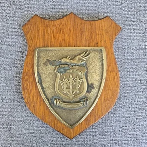 Vintage USS Saratoga CV 60, US Navy Brass Plaque On Wood Rare - Picture 1 of 10