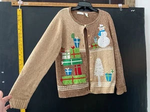 Kim Rogers Sz L Holiday Christmas Cardigan Sweater Ramie & Cotton - Picture 1 of 10