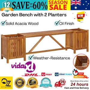 Wooden Garden Bench Outdoor Furniture Decorative Patio Seat With 2 Planter Boxes - Picture 1 of 13