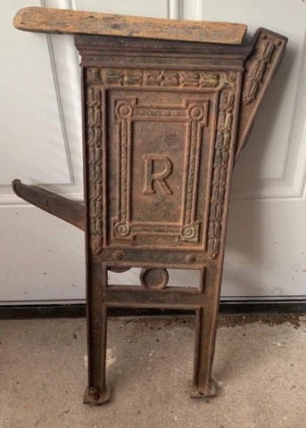 Cast Iron Antique Original wood and rust patina chair theatre school brand logo Cover