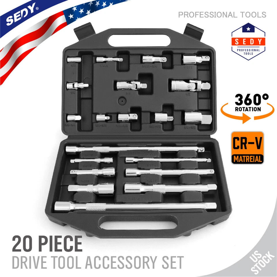 20 Extension Bar Set 1/4" 3/8" 1/2" Drive Socket Wrench Universal Joint Adaptor - Image 1 of 4