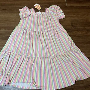 Hayden Girls Size Medium Pink Yellow Purple Green Striped Dress NWT - Picture 1 of 8