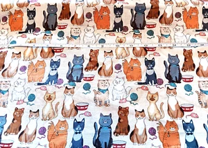 1 1/2 Yards x 44" CATS!! 100% Cotton Material Multi-colored Kitties - Picture 1 of 3