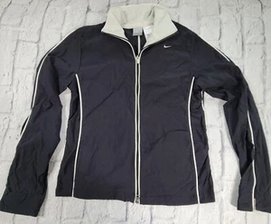 Vintage Womens Nike Black Full Double Zip Track Jacket Stripe sz Medium Tall MT - Picture 1 of 12