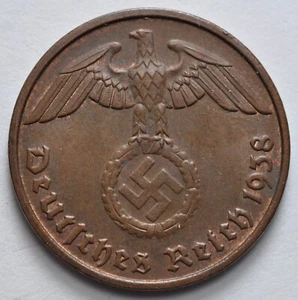 1938 D NAZI HINDENBURG 2 REICHSPFENNIG WW2 DEUTSCHLAND - Bild 1 von 2