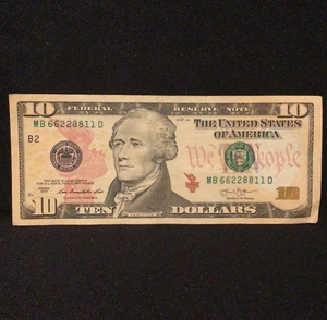 FANCY DOUBLES REPEATER NUMBER $10 DOLLAR NOTE BILL 66228811 (2013) - Picture 1 of 7