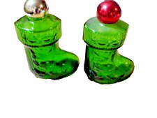 2 Vintage Avon Christmas Surprise Stockings Green Glass Red & Silver Caps Empty