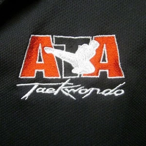 ATA MARTIAL ARTS Black Belt sewn logo Taekwondo Association lrg polo shirt - Picture 1 of 4