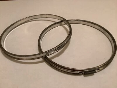 SET OF 2! VINTAGE 7” METAL ROUND SPRING TENSION & CORK LINED EMBROIDERY HOOPS! - Image 1 of 4