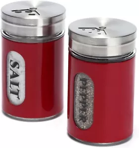 Salt and Pepper Shakers Stainless Steel and Glass Set with Adjustable Pour Holes - Picture 1 of 7