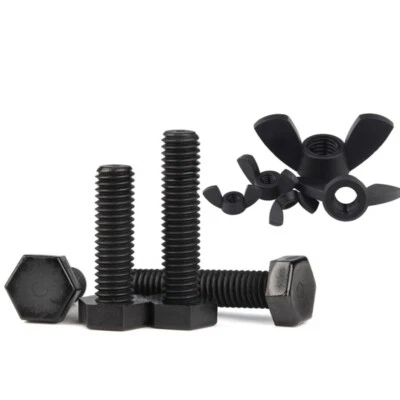 Black Nylon Fully Threaded Bolts Hexagon Screws Wing Nut Set M3M4M5M6 M8 M10 M12