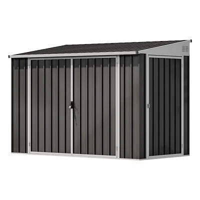 QURIOUS_CORNER All-Weather Steel Storage Shed 8x4 ft Garden Organizer with Double Doors & Vent