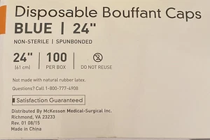 McKesson Bouffant Cap Blue, 24", 100/Box Spunbonded fabric polypropylene NEW - Picture 1 of 2