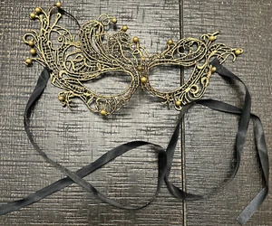 Anastasia Inspired Sexy Lace Masquerade Ball Gold Beaded Mask EXCELLENT - Picture 1 of 6