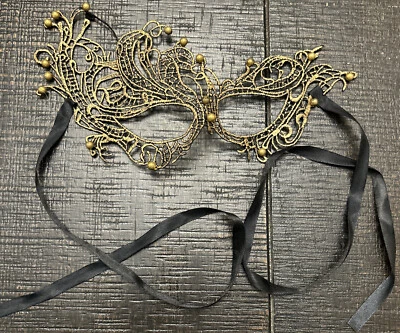 Anastasia Inspired Sexy Lace Masquerade Ball Gold Beaded Mask EXCELLENT - Image 1 of 4