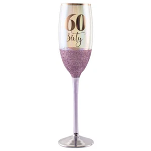 Purple Glitterati 60th Celebration/Birthday Champange Stem Drinking Glass 150ml - Picture 1 of 1