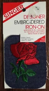 Singer Red Rose Embroidered Iron Patch - Picture 1 of 2