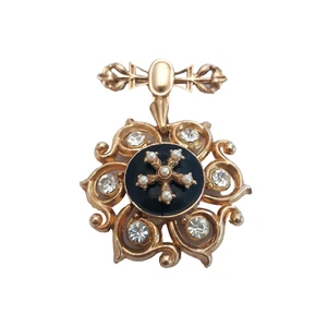 Vintage Stab Medaillon Hänger Brosche Strass Kunst Saatperlen schwarz Emaille - Bild 1 von 6