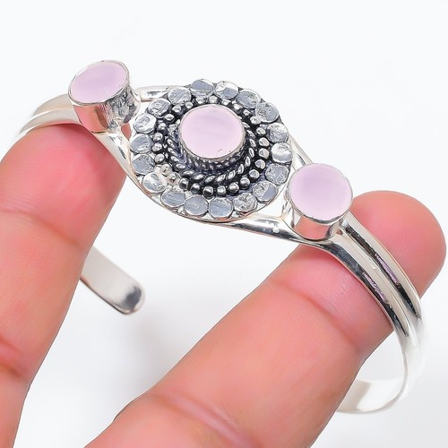 VALENTINO Bracciale in argento sterling 925 fatto a mano con pietre preziose quarzo rosa regolabile